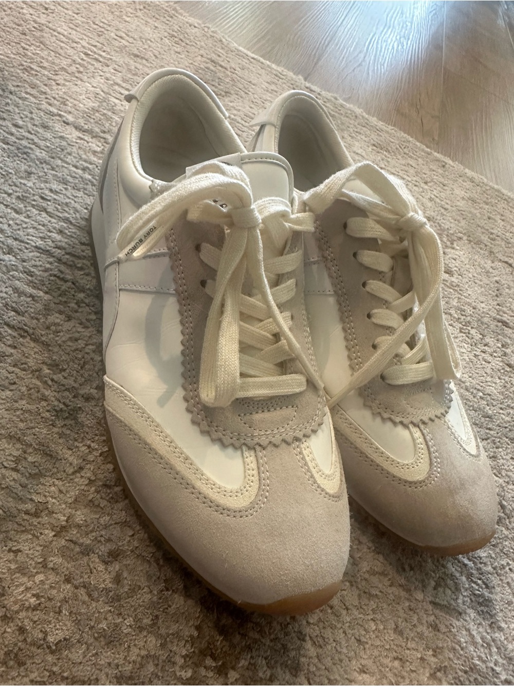 Tory Burch Cream and White Lace-Up Sneakers